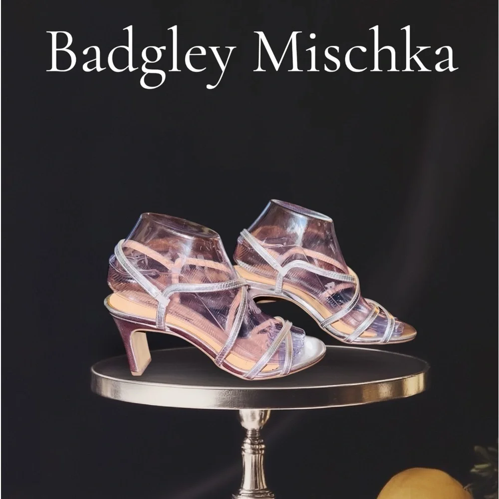 Badgley Mischka Womens Heels Shoes Silver Strappy Metallic Open Toe Sz 7 EUC